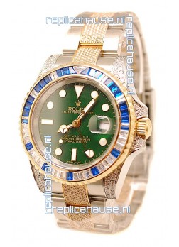 Rolex GMT Masters II 2011 Edition Swiss Replica Two Tone Watch with Diamonds Casing and Bezel