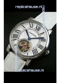 Cartier Ronde de Tourbillon Japanese Replica Watch in White Strap