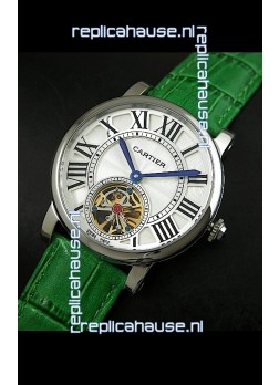 Cartier Ronde de Tourbillon Japanese Replica Watch in Green Strap