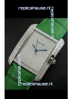 Cartier Tank Anglaise Ladies Replica Watch in Steel/Green Strap