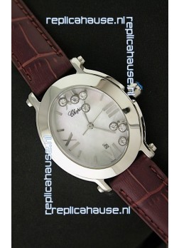 Chopard Happy Sport Ladies Japanese Replica Watch in Brown Strap