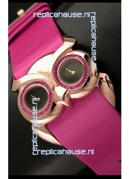 Chopard Animal World Ladies Owl Black Dial Watch in Pink Strap