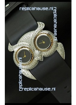 Chopard Animal World Ladies Owl Black Full Diamond Watch in Black Double Eyes Dial