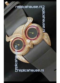 Chopard Animal World Ladies Owl Black Full Diamond Watch with Gold Plating