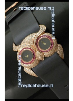Chopard Animal World Ladies Owl Black Full Diamond Watch with Gold Plating