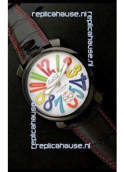Gaga Milano Italy Japanese Replica PVD Watch in Black Leather Strap
