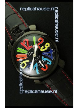 Gaga Milano Italy Japanese Replica PVD Watch in Black Dial