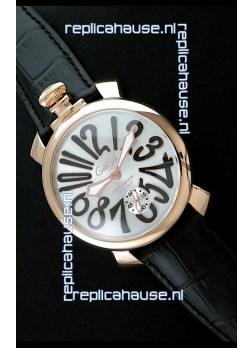 Gaga Milano Italy Japanese Replica Rose Gold Watch in Black Arabic Markers