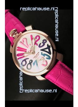 GaGa Milano Japanese Handwind Movement in Pink Strap - Pink Gold Casing