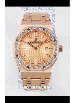 Audemars Piguet Royal Oak 33MM Rose Gold Casing Gold Dial 1:1 Mirror Replica Watch