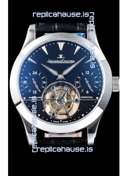 Jaeger LeCoultre Perpetual Tourbillon 904L Steel Case Black Dial Swiss Replica Watch 