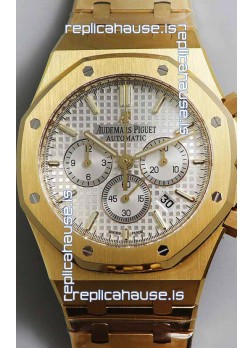 Audemars Piguet Royal Oak Chronograph Yellow Gold White Dial Steel Strap Swiss Replica Watch