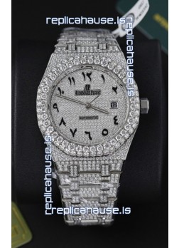 Audemars Piguet Royal Oak 15400 Iced Out Arabic Dial in Stainles Steel Casing Swiss Replica Watch