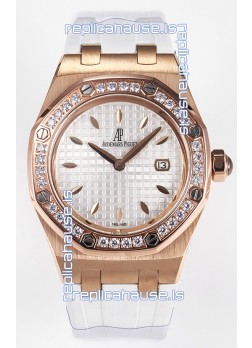 Audemars Piguet Royal Oak 33MM Rose Gold Quartz Rose Gold White Dial Swiss Replica Watch