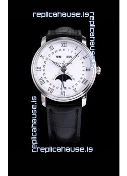 Blancpain "Villeret Quantième Complet" 904L Steel Swiss Watch in White Dial