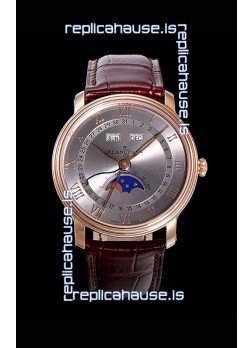 Blancpain "Villeret Quantième Complet" 904L Steel Rose Gold Watch in Grey Dial