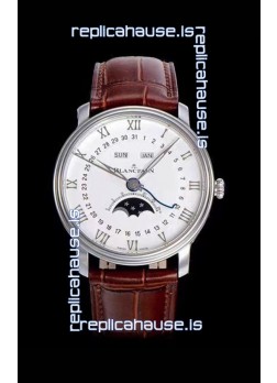 Blancpain "Villeret Quantième Complet" 904L Steel Swiss Watch in Off-White Dial