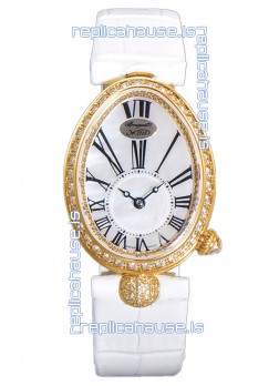 Breguet Reine De Naples Ladies Yellow Gold White Leather Swiss 1:1 Edition Replica Watch