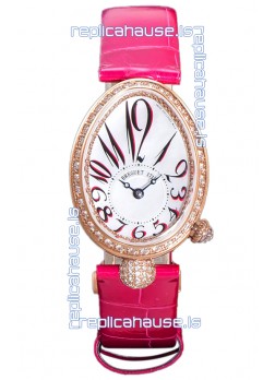 Breguet Reine De Naples Ladies Rose Gold Pink Leather Swiss 1:1 Edition Replica Watch