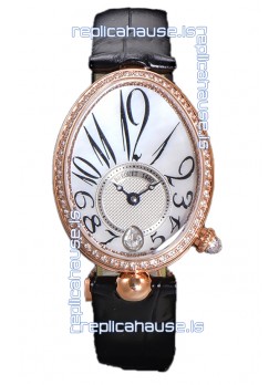 Breguet Reine De Naples Ladies Rose Gold Black Leather Swiss 1:1 Edition Replica Watch