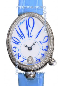 Breguet Reine De Naples Ladies Stainless Steel Blue Leather Swiss 1:1 Edition Replica Watch