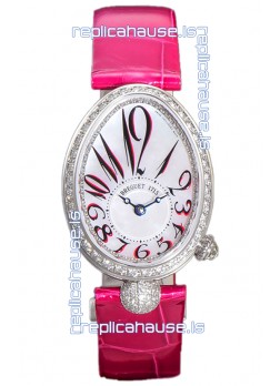 Breguet Reine De Naples Ladies Stainless Steel Pink Leather Swiss 1:1 Edition Replica Watch