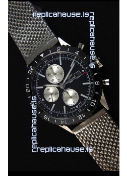 Breitling Chronoliner Steel-Black Mesh Strap in Black Dial Swiss Replica Watch 
