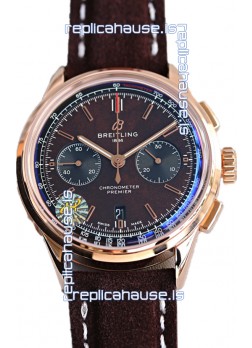 Breitling Premier B01 Chronograph 42 Edition Rose Gold Casing Centenary Brown Dial - 1:1 Mirror Replica Watch