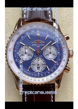 Breitling Navitimer B01 Chronograph 43 Blue Dial - Rose Gold Plated Casing 1:1 Mirror Swiss Replica