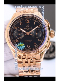Breitling Premier B01 Chronograph 42 Edition Rose Gold Casing Centenary Brown Dial - 1:1 Mirror Replica Watch