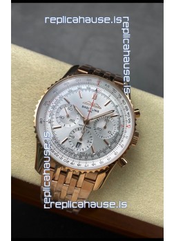 Breitling Navitimer B01 Chronograph 43 White Dial - Rose Gold Plated Casing 1:1 Mirror Swiss Replica
