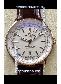 Breitling Navitimer 1 Automatic Swiss Replica Watch in White Dial Rose Gold Casing