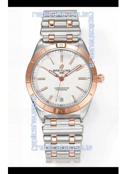 Breitling Chronomat 36MM 2 Tone Rose Gold Casing 1:1 Mirror Replica Watch White Dial