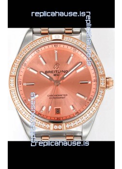 Breitling Chronomat 36MM 2 Tone Rose Gold Casing 1:1 Mirror Replica Watch Salmon Dial
