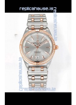 Breitling Chronomat 36MM 2 Tone Rose Gold Casing 1:1 Mirror Replica Watch Steel Dial