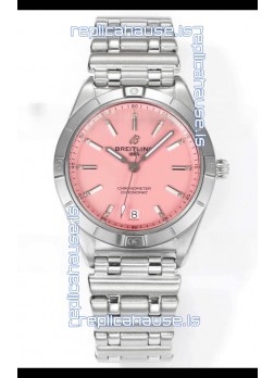 Breitling Chronomat 36MM Stainless Steel Casing 1:1 Mirror Replica Watch Pink Dial