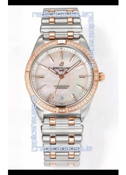 Breitling Chronomat 36MM 2 Tone Rose Gold Casing 1:1 Mirror Replica Watch Pearl Dial