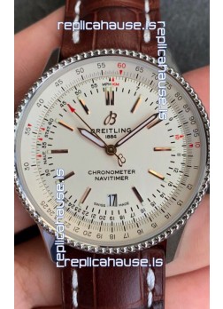 Breitling Navitimer 1 Automatic Swiss Replica Watch in White Dial - Brown Leather Strap