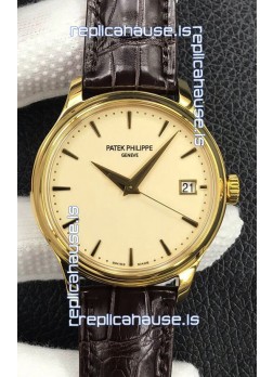 Patek Philippe Calatrava 5227J-001 Pale Yellow Dial 1:1 Mirror Swiss Replica Yellow Gold Casing