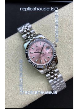Rolex Datejust 28MM Swiss Replica in 904L Steel in Pink Dial - 1:1 Mirror Replica