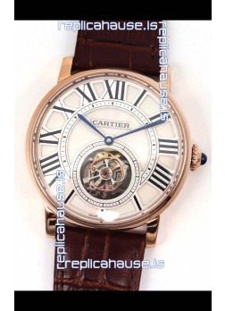 Rotonde De Cartier Flying Tourbillon Swiss Replica Watch in Rose Gold Casing