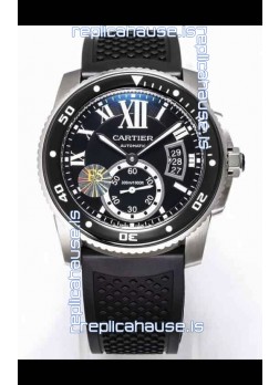 Calibre De Cartier Watch 42MM Black Dial Steel Case - 1:1 Mirror Replica Watch
