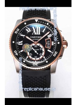 Calibre De Cartier Watch 42MM Black Dial Two Tone Steel Case - 1:1 Mirror Replica Watch