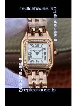 Cartier PANTHERE Edition 1:1 Mirror Swiss Watch Rose Gold White Dial - Diamonds Bezel
