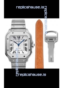 Cartier "Santos De Cartier" Mens XL 1:1 Mirror Replica Watch in Stainless Steel Casing - White Bezel