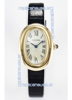 Cartier Baignoire Yellow Gold 1:1 Super Clone Swiss Replica Watch Black Strap