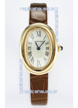 Cartier Baignoire Yellow Gold 1:1 Super Clone Swiss Replica Watch Brown Strap