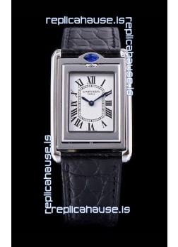 Cartier Tank Reversible Swiss Quartz Replica Watch in Steel Casing - Black Strap