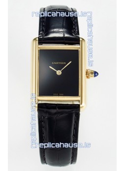 Tank Must Cartier Super Clone Edition 29MM Watch in Yellow Gold Casing Black Dial 