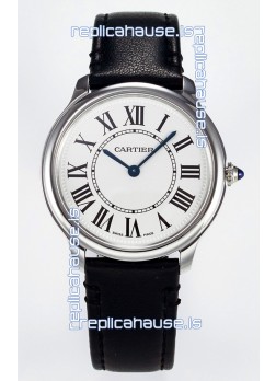 Ronde De Cartier Super Clone 36MM Swiss Replica Watch in Silver-Plated White Dial